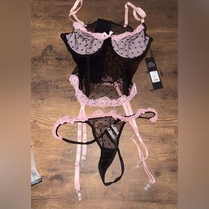 Fashion Nova Black and Pink Lace Bra Set